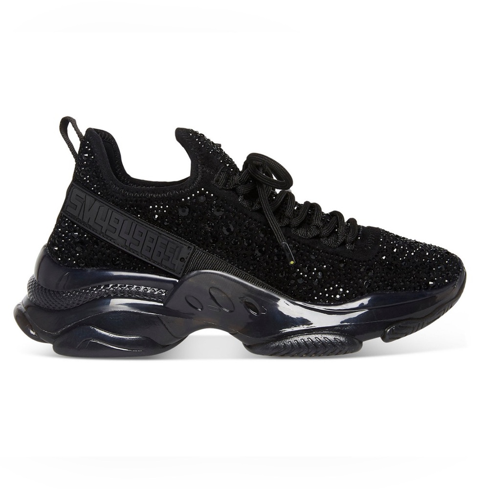 Black Steve Madden Maxima Rhinestone trim trainer- women’s sneakers size 7.5 - Picture 2 of 5